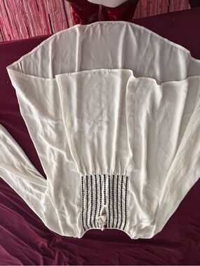 Banana Republic Cream Long-Sleeve Peasant Blouse with Black Embroidered Yoke
